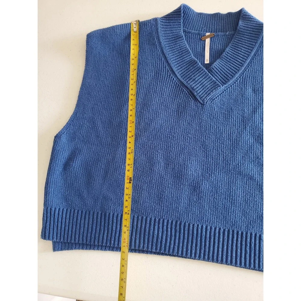 Free People Easy Street Sweater Vest Cobalt Blue Ribbed V-Neck XS OB1751760 - Picture 9 of 11